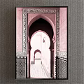 Moroccan Style Arched Doorway Landscape With Pink Walls And Intricate Carvings