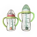 Ceramic Baby Bottles Featuring Green Handles Volume Markings And Colored Lids