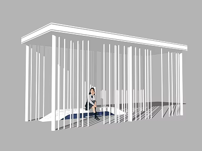 Outdoor Modern White Pergola With Slender Columns And Person Sitting Inside 3d model