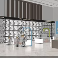 Modern Art Store Interior With Display Shelves Showcasing White Sculptures And Models 3d model