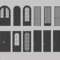Various Modern Swing Door Styles Featuring Glass Inserts and Metal Hardware 3d model