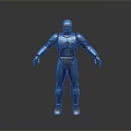 Detailed 3D Robot Character With Blue Brown Armor And Glowing Eyes Standing Pose