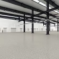 Industrial Warehouse Spacious Interior With Steel Structure Roof Skylights Gray Floor And White Walls
