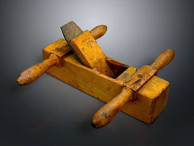 Vintage Wooden Plane With Two Wooden Handles And Worn Surface 3d model