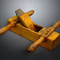 Vintage Wooden Plane With Two Wooden Handles And Worn Surface