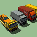 Yellow Taxi Gray Box Truck and Red Yellow Coca-Cola Utility Vehicles