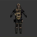 Tactical Operator In Full Gear With Helmet Goggles And Vest Standing On Gray Background