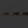Three Vintage Wooden Handcart Models Retro Decorative Carriage Figurines Set