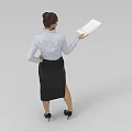 Business Woman in White Shirt Black Skirt Standing Holding Paper in Professional Posture