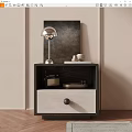 Modern Bedside Table With Drawer Silver Lamp And Decorative Items On Neutral Wall 3d model