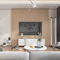 Modern Living and Dining Room Interior with Sofa Coffee Table Dining Set and Plants