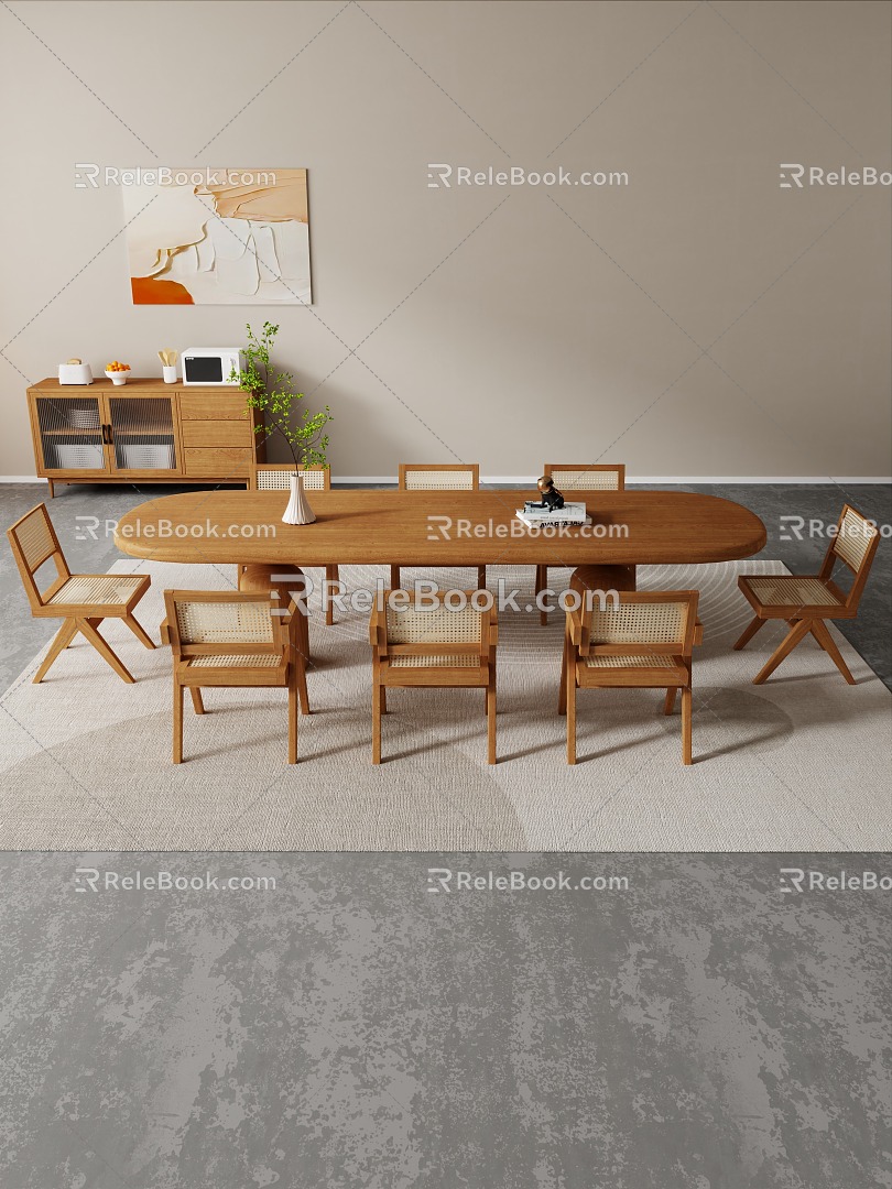 Log Dining Table and Chair Oval Dining Table 3d model