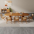 Log Dining Table and Chair Oval Dining Table 3d model