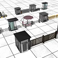 Various Modern Security Booths With Gates Barriers Umbrella And Access Systems 3d model