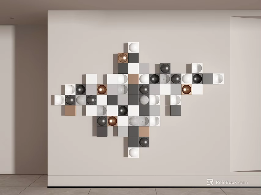 Modern Geometric Wall Decor With Abstract Square And Circle Elements In Neutral Tones 3d model 