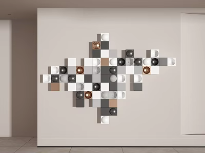 Modern Geometric Wall Decor With Abstract Square And Circle Elements In Neutral Tones 3d model