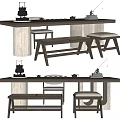 New Chinese Style Tea Table and Chair Tea Table and Chair Combination Tea Table Rattan Bench Sofa Stool Low Stool Leisure Chair Tea Set 3d model