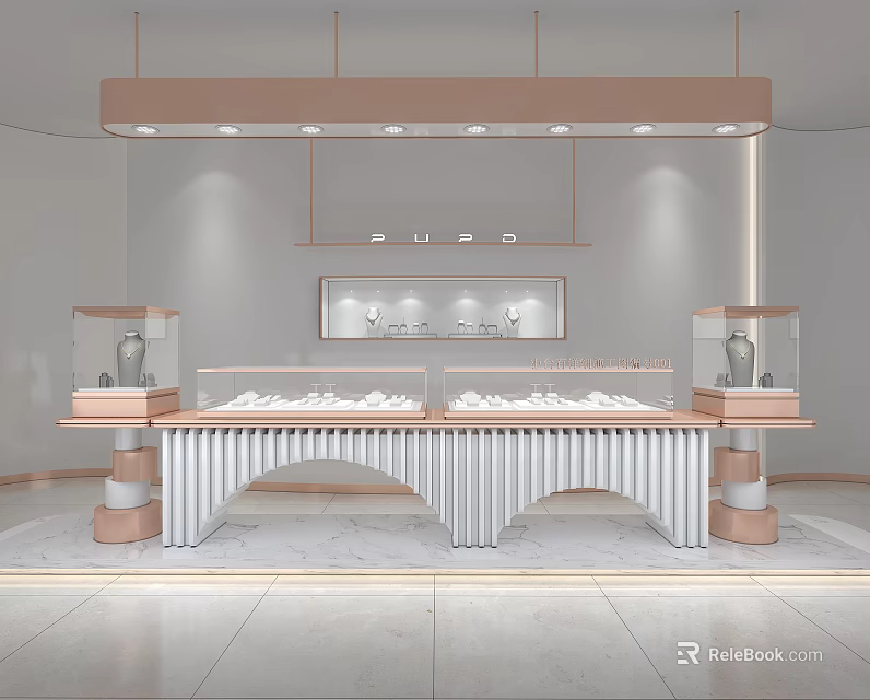 Elegant Jewelry Store Interior With Glass Display Cases Soft Lighting And Exquisite Jewelry Displays 3d model 