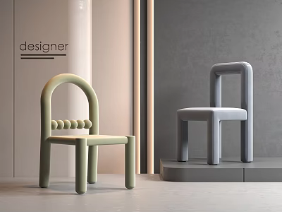 Modern Minimalist Children's Chair In Pale Green And Gray With Arched Backrest Design 3d model