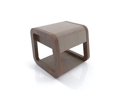 Modern Wooden Bedside Table With Geometric Frame And Woven Surface Top 3d model