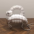 Modern White Pebble Shaped Leisure Chair With Curved Metal Frame On Wooden Floor