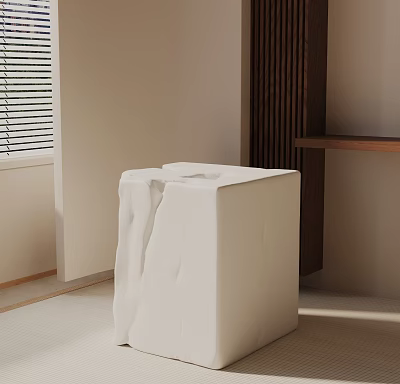 Sleek White Side Table With Textured Surface In Modern Interior With Wooden Accent 3d model