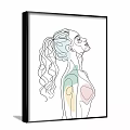 Minimalist Line Art Female Figure Painting With Bun Hairstyle And Pastel Colors