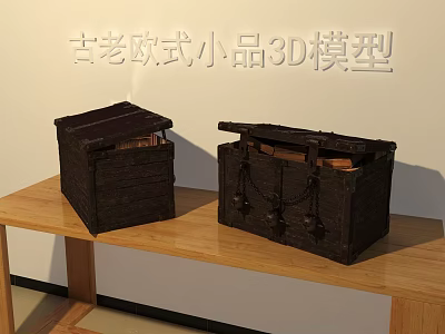 Antique European Style Trunks 3D Model With Vintage Wooden Design And Details 3d model