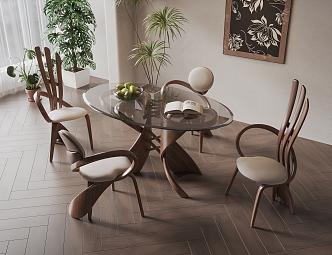 Middle Ancient Dining Table and Chair Combination Dining Chair Dining Table 3d model