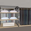 Modern Storage Shelf with White Pillows Folded Fabrics and Hanging Colorful Textiles