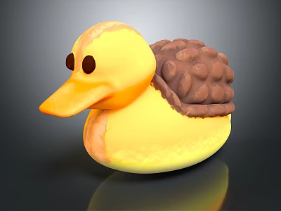 Adorable Yellow Duck Doll with Brown Shell Back and Cute Design 3d model