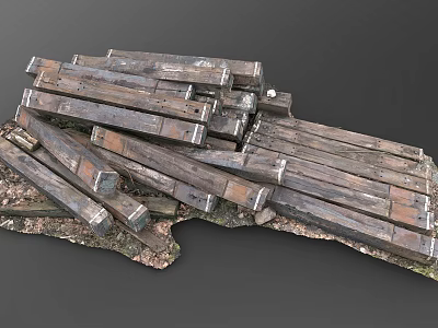 Rustic Natural Stone and Weathered Wood Stacked with Metal Fasteners on Earthy Base 3d model