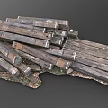 Rustic Natural Stone and Weathered Wood Stacked with Metal Fasteners on Earthy Base
