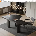 Modern Black Corner Desk With Table Lamp Magazine Chair Gray Rug And Pendant Light