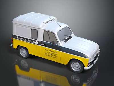 Yellow and White Service Bus with Renault Logos and Garage Muller Text Details 3d model