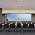 Modern Conference Room Interior With Arranged Seats Large Screen And Ceiling Lights 3d model