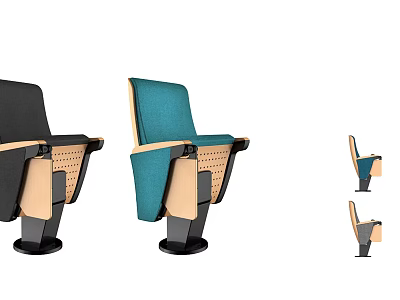 Modern Public Chairs With Wooden Armrests Black Teal Colors And Perforated Backrest 3d model