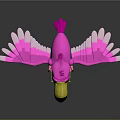 Cartoon Pink Flamingo Character Wearing Yellow Sunglasses And Blue Shorts With Spread Wings