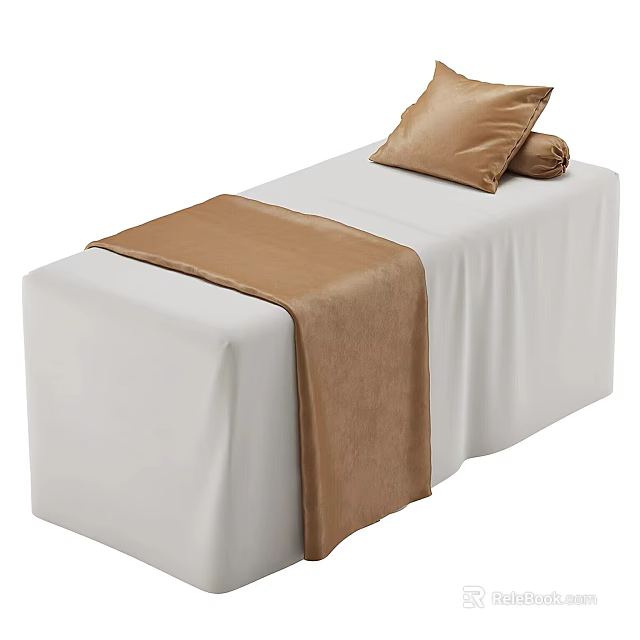 Cozy Single Bed with White Bed Sheet Brown Blanket and Pillow 3d model 