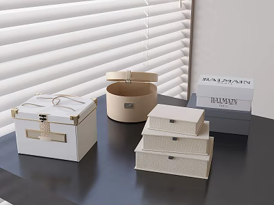 Storage Boxes With Labels Various Colors Materials Lids Stackable Window Blinds Background 3d model