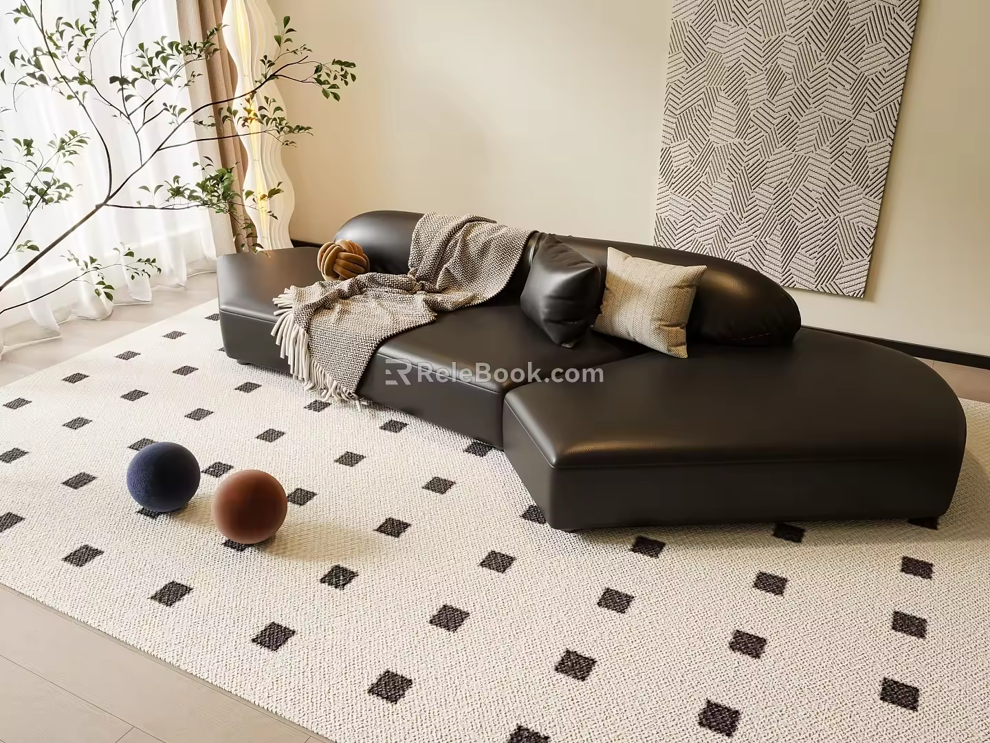 Modern multi-person sofa picture floor lamp 3d model