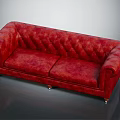 Vintage Style Red Leather Sofa With Tufted Design And Metal Legs