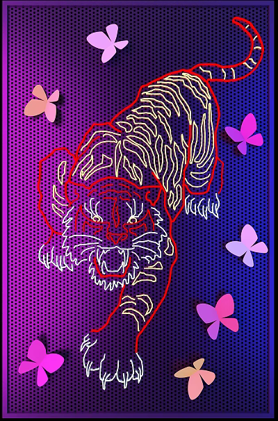 Butterfly Shaped Decorative Lights With Tiger Neon Pattern On Purple Background 3d model