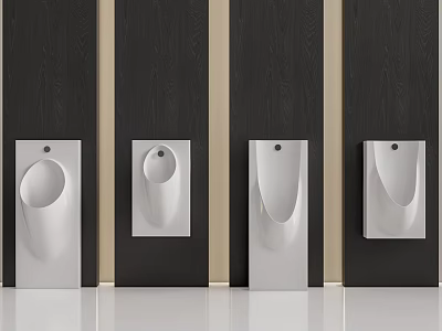 Modern Wall Mounted Urinals In Public Bathroom With Sleek Design And Dark Walls 3d model