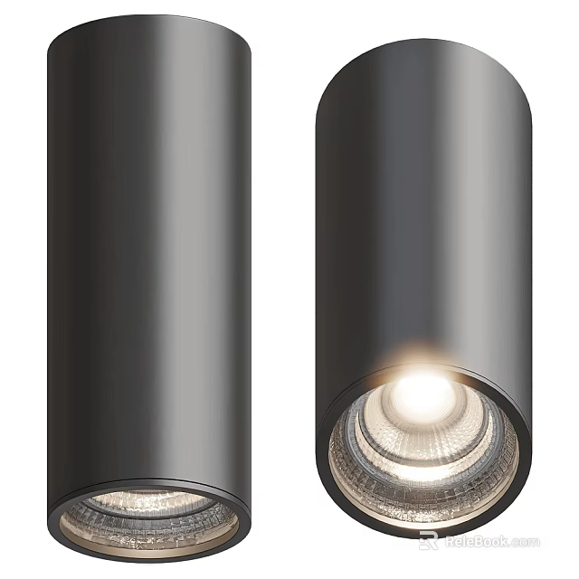 Modern Black Illuminated Downlight Spotlights With Cylindrical Metallic Design For Ceiling Lighting 3d model 