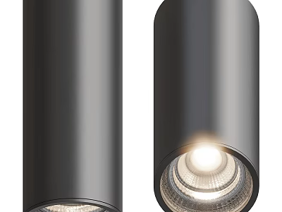 Modern Black Illuminated Downlight Spotlights With Cylindrical Metallic Design For Ceiling Lighting 3d model