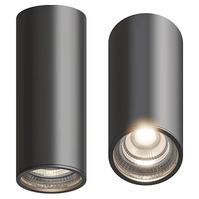 Modern Black Illuminated Downlight Spotlights With Cylindrical Metallic Design For Ceiling Lighting 3d model