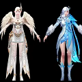 Game and Movie Characters in White Golden Angelic and Blue Ice Themed Outfits with Wings