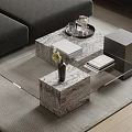 Modern Marble Coffee Table With Composite Design Glass Elements And Decorative Vase In Living Room