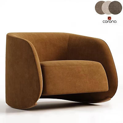 Brown Modern Armchair With Curved Arms And Velvet Upholstery For Living Room 3d model